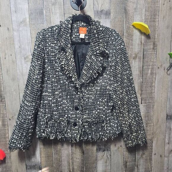 Hearts of Palm Black and White Tweed Blazer Jacket Cardigan - Picture 1 of 4